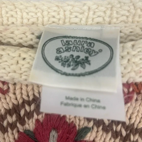 Laura Ashley Cream and Burgundy Floral Sweater - Picture 4 of 6